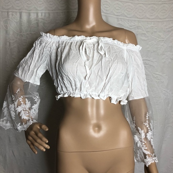 Boutique Tops - White Lace Off the Shoulder Top